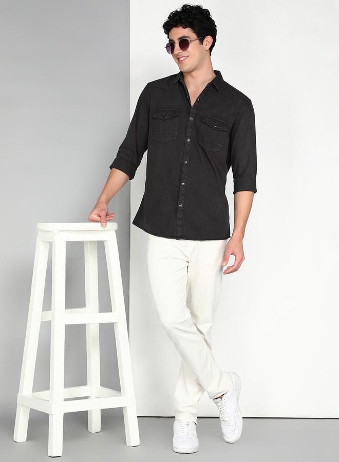 شارع كوونز قميص قطن تويل رمادي - Image 4